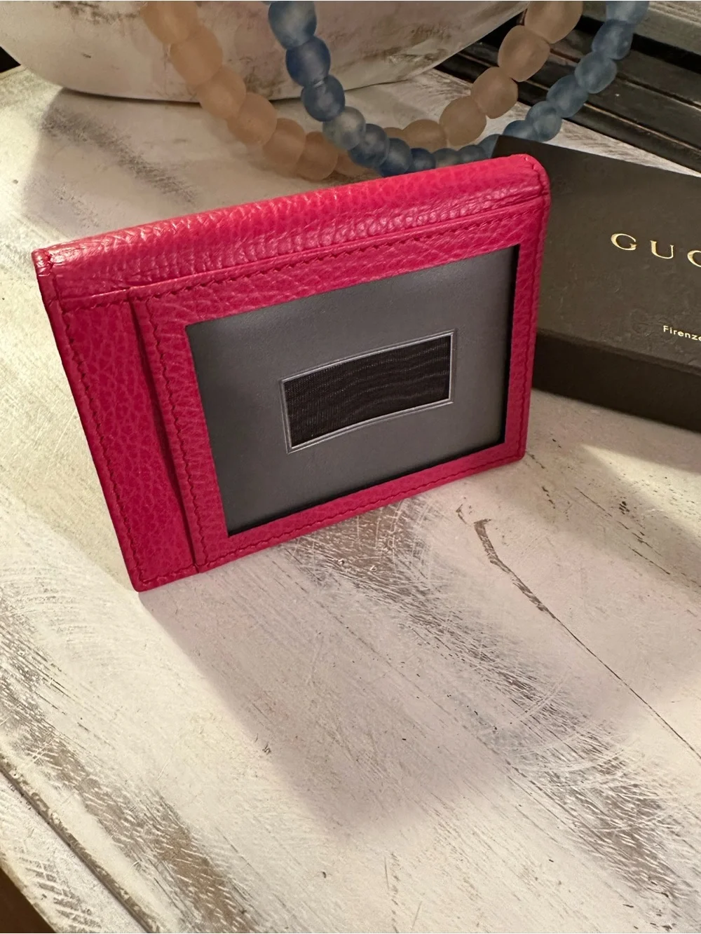 NWB Gucci Pink Swing Leather Train Pass Card Holder